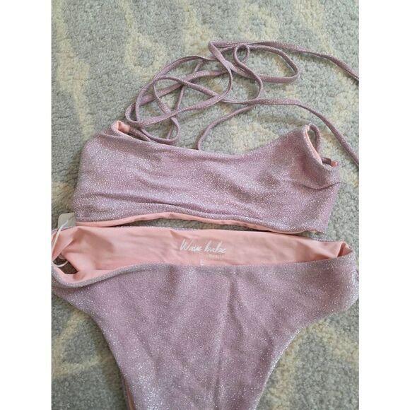 Wave Babe Light Pink Shimmer Bikini L NWT - Picture 4 of 8